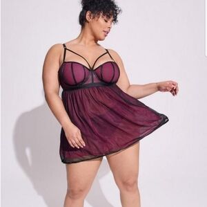 Torrid Pink Black Fishnet and Satin Knit Babydoll Negligee 2